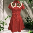 thumbnail image 2 of XIAOCHA Womens Western Print Dress Fitted Belted Buttoned Short Sleeves Collared Shirt Dress Lightweight Retro Western Dresses, 2 of 3