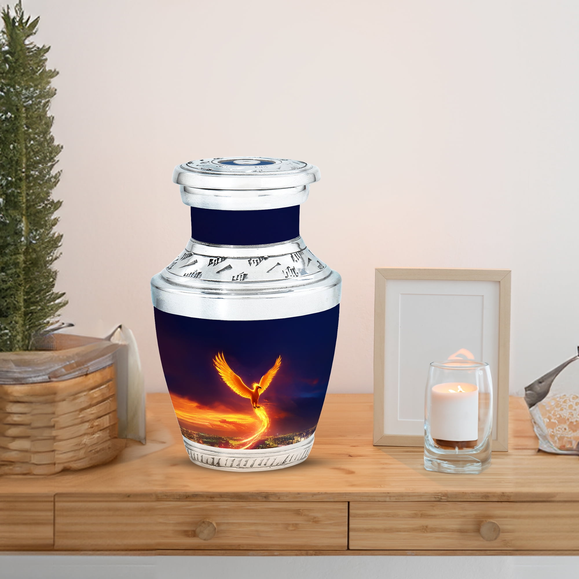 MUKTIVE Phoenix Decorative Small Urn for Human Ashes Husband & Wife, Dark Blue Keepsake Memorial Urns for Ashes Male & Female Cremation, Unique Urns for Funeral, Burial Urn for Mom & Dad, 3 Inch