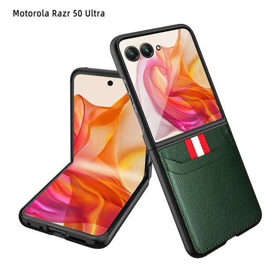 Compatible with Motorola Moto Razr / Plus 2024 Case with Card Holder & Screen Protector,Storage Cover Credit Card Slot Wallet Case,Full Body PU Leather Lichee Pattern Shockproof Phone Case,Green
