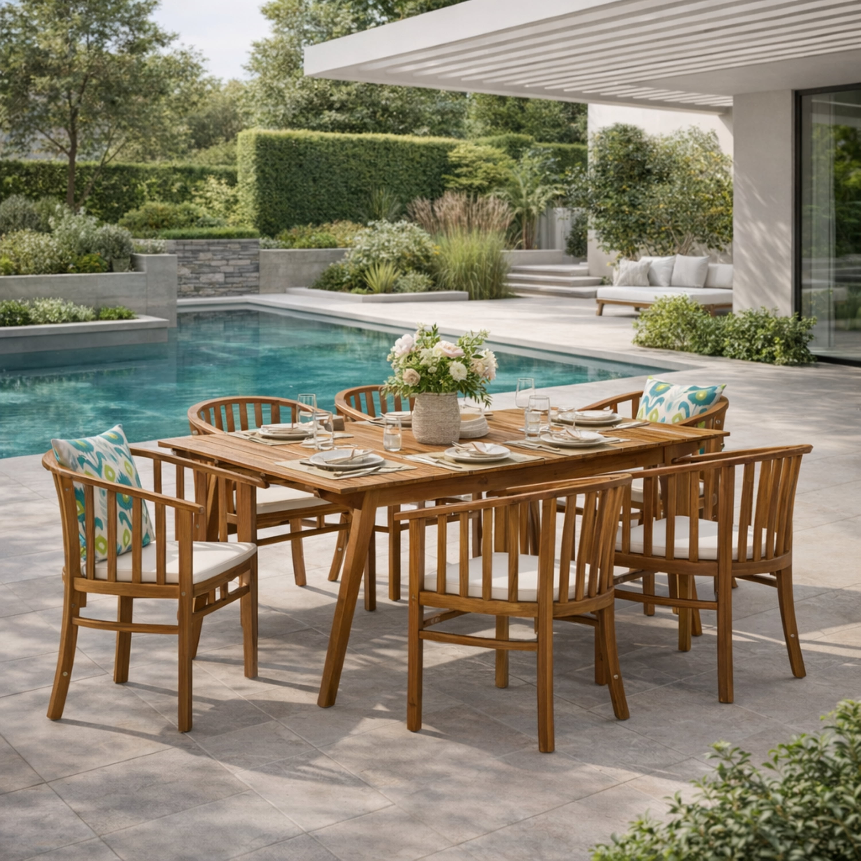 Mintazer 7-Piece Patio Dining Set, Patio Outdoor Dining Set with Rectangular Table & 6 Arm Chairs, Patio Furniture Sets with Water-Resistant Cushions, Natural
