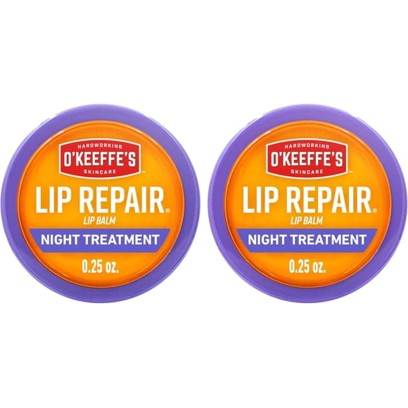 O'Keeffe's Lip Repair Night Treatment Lip Balm for Dry, Cracked Lips - 0.25 Ounce Jar (2 Pack) - Moisturizer for Extremely Cracked, Dry Lips