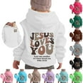 thumbnail image 5 of Christian Sweatshirts for Girl Boy Jesus Loves You Print Hooded Sweatshirts Long Sleeve Hoodies Fashion Loose Pullover Top, Grey 12-13 Years, 5 of 5