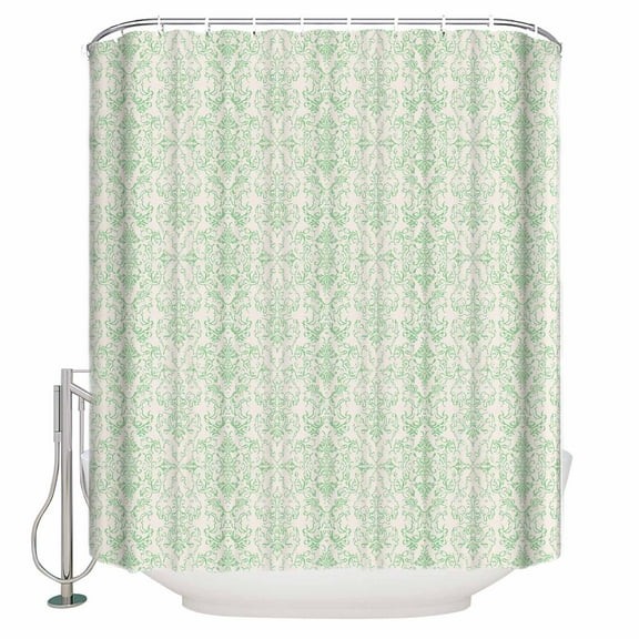 Fabric Shower Curtain, Vintage Floral Retro Green Floral Pattern Shower Curtains with 12 Hooks Waterproof Machine Washable Bath Curtains for Bathroom, 36 x 78in
