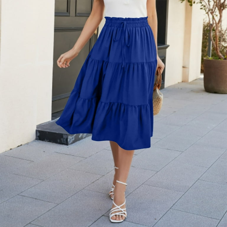 Midi Royal Blue Ruffle Skirt Zhensanguo Midi Skirts For Women