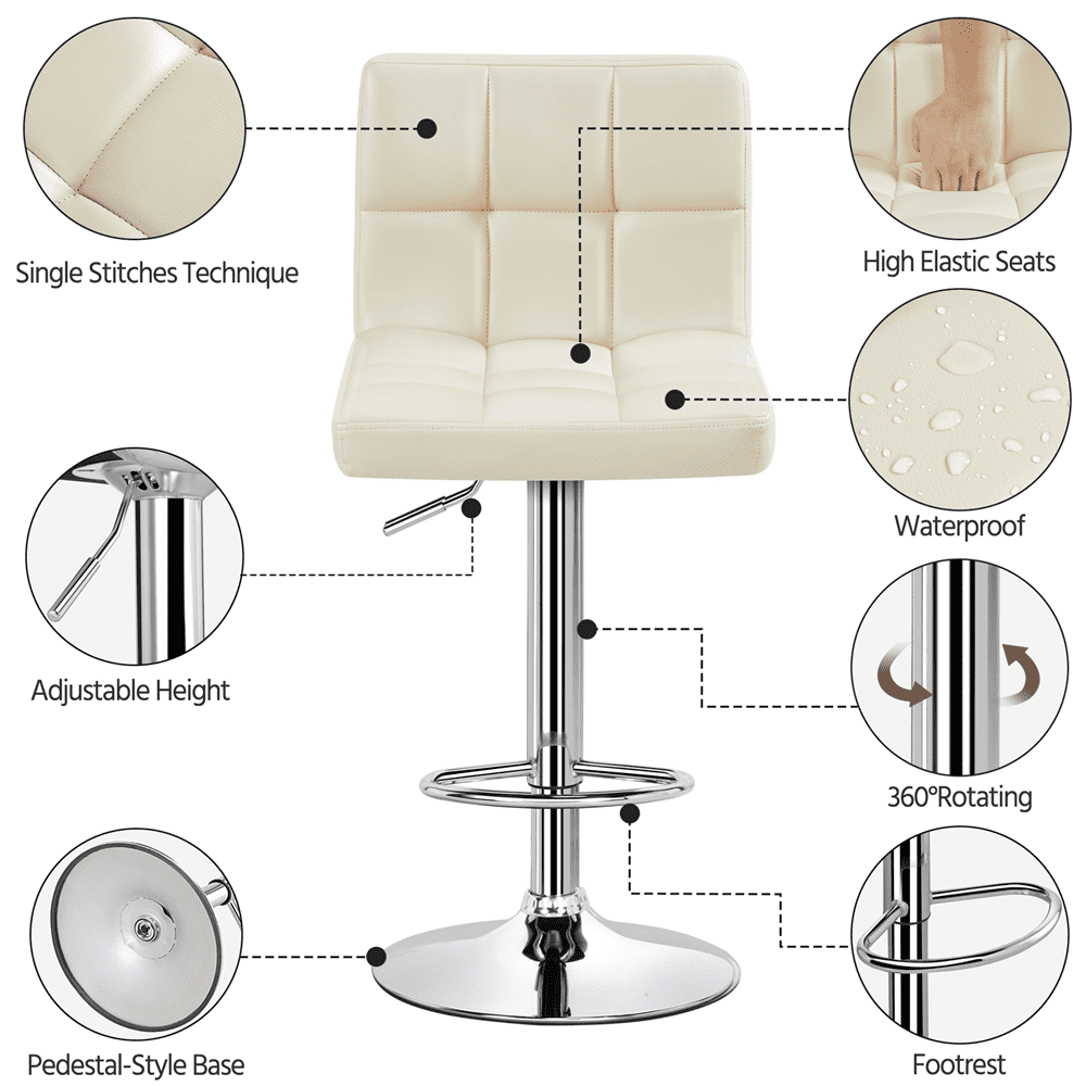 Alden Design Adjustable Modern Faux Leather Counter-Height Mid-Back Bar Chair, Set of 2, Beige