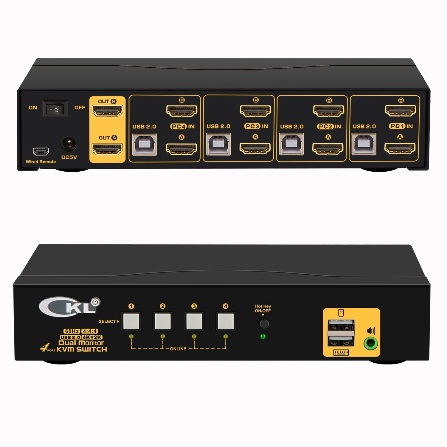CKL 4 Port HDMI KVM Switch Dual Monitor for 4 Computers or Laptops 4K