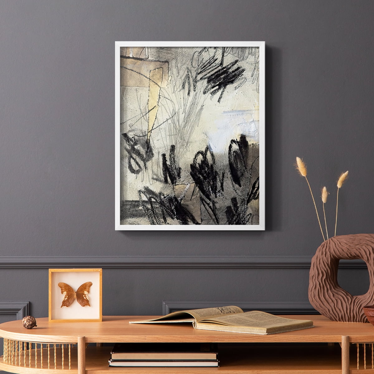 Masked Notes IV Framed Print in White Solid Wood Framed Print No Nail Hanging