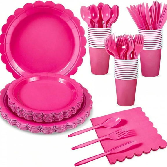 100/175 Pieces Lace Disposable Dinner Plate Set - Pink/Blue/Green/Purple/White/Rosy Red Tableware with Plates, Cups, Napkins, Knives & Spoons, Party Supplies for 25 Guests (Garden Party, Wedding, Bir