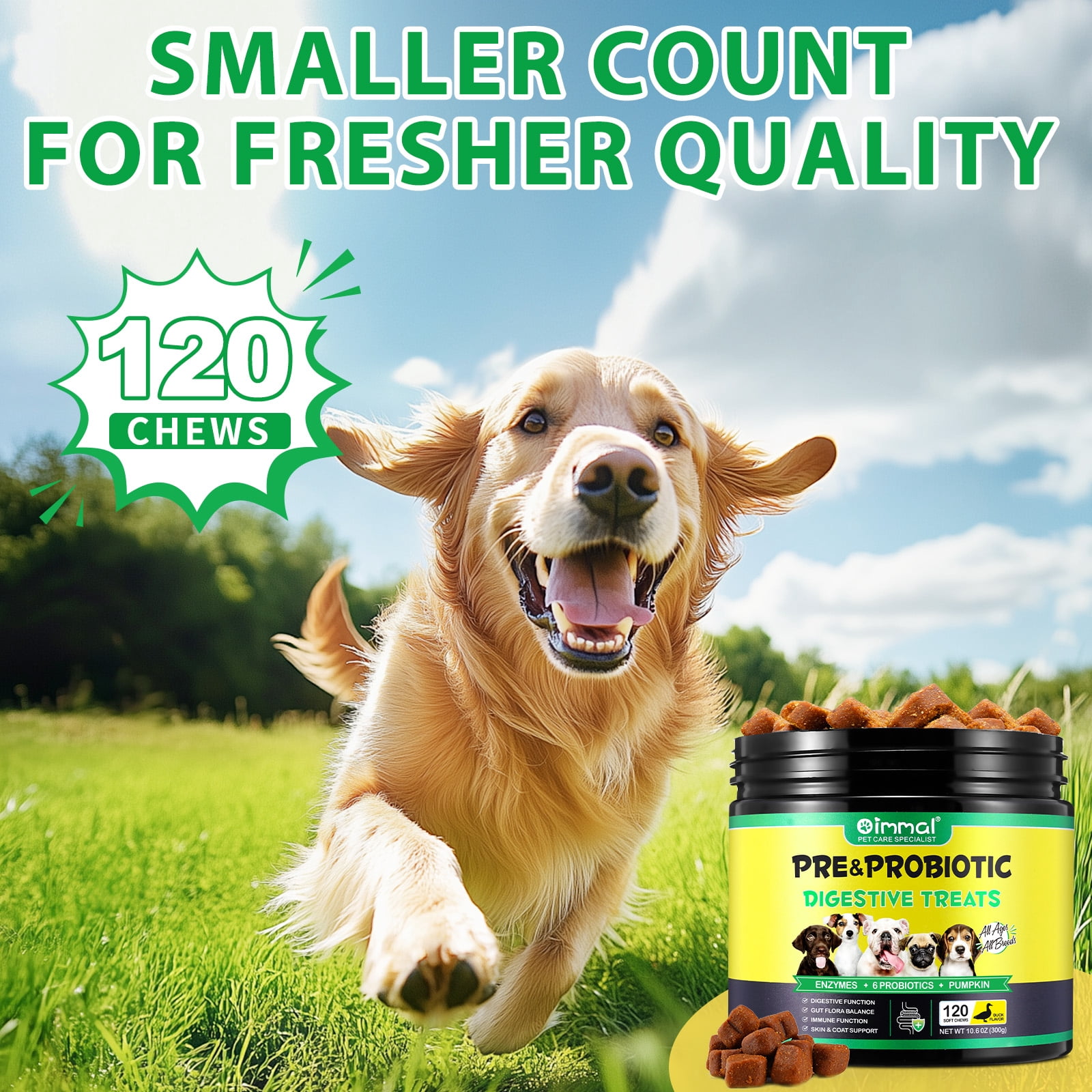 Oimmal Dog Pre and Probiotics Chews with Digestive Enzymes,for Gut Flora-Digestive Health-Immune Support-Allergy Itch Relief-Reduce Diarrhea,Gas,Bad Breath,360 Counts