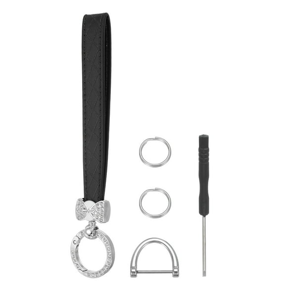 Leather Keychain Car Key Chain Wristlet Key Fob Holder Bow Style Bow Silver/Black