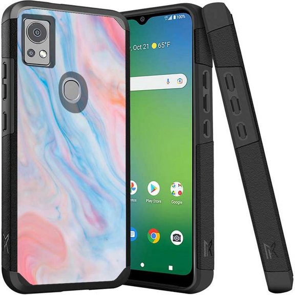 ANJ  Shockproof Dual Layer Slim Hard Case   Tempered Glass Cover Compatible with Icon 5, AT&T Motivate 4 - Rainbow Marbling