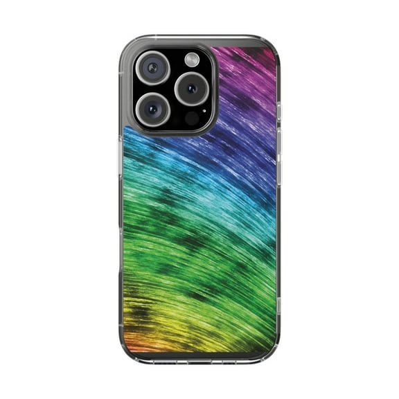DistinctInk Clear Hybrid Case for Apple iPhone 16 Pro (6.3" Screen) - Rainbow Shimmering Curve - Wireless Charging Compatible