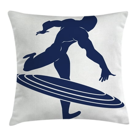 Superhero Throw Pillow Cushion Cover, Muscle Man Hero Throws Frisbee Weapon Muscular Silhouette Disc Sports Theme, Decorative Square Accent Pillow Case, 18 X 18 Inches, White Navy Blue, by (Best Way To Throw A Frisbee)