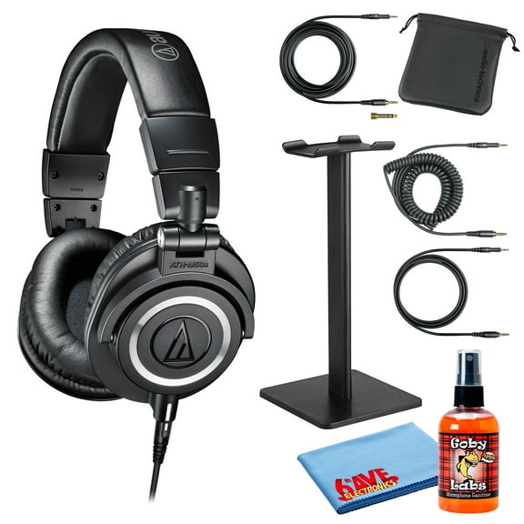 Audio-Technica ATH-M50x Professional Studio Monitor Heaphones Professional Grade, Critically Acclaimed with Headphone Stand & Goby Labs Headphone Cleaner w/Cloth