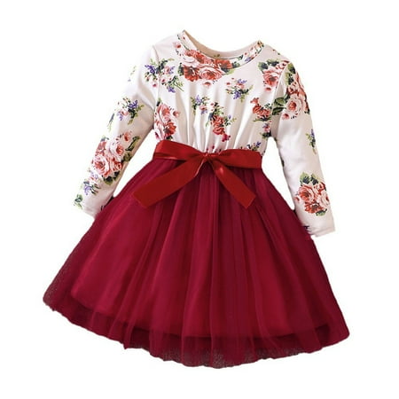 

Toddler Girls Long Sleeve Floral Prints Princess Dress Dance Party Dresses Clothes Girl Clothes Baby Girl Outfits Newborn Long Sleeve