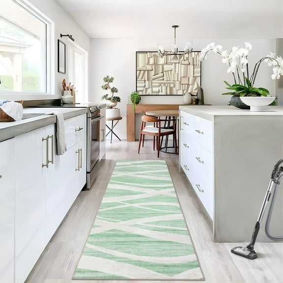 Hasoo Runner Rug 2x6 Modern Abstract Indoor Washable Rug for Hallway Bohemian Contemporary Rug, Green