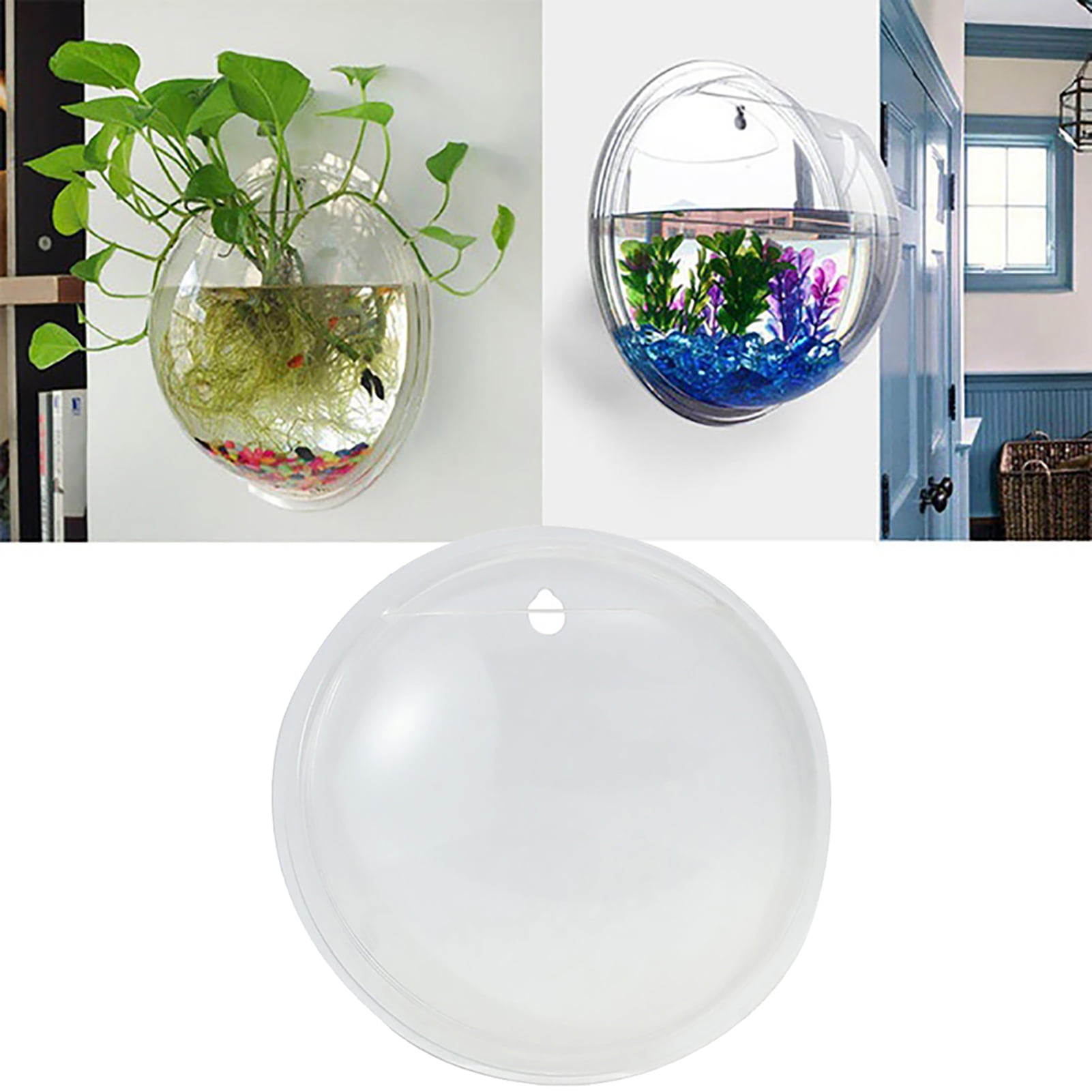 HEVIRGO Clear Wall Mounted Fish Tank, Acrylic Wall-Hanging Fish Bowl,  6-inches Creative Plant Flower Pot, Transparent 