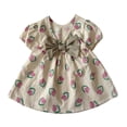 thumbnail image 4 of Teylalorva Girls Floral Dress, Short Sleeve Cute Bow Flowy A-Line Summer Casual Midi Dress Beige Size 2, 4 of 7