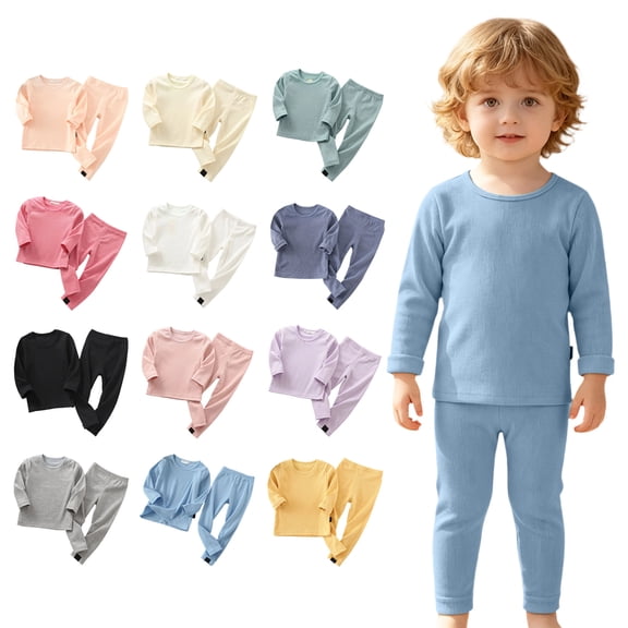 Faraee Toddler Thermal Underwear Set Long Sleeve Crew Neck Top and Pants Cotton Base Layer Loungewear for Boys Girls Warm Sleepwear 2T 3T 4T 5T 6T 7T