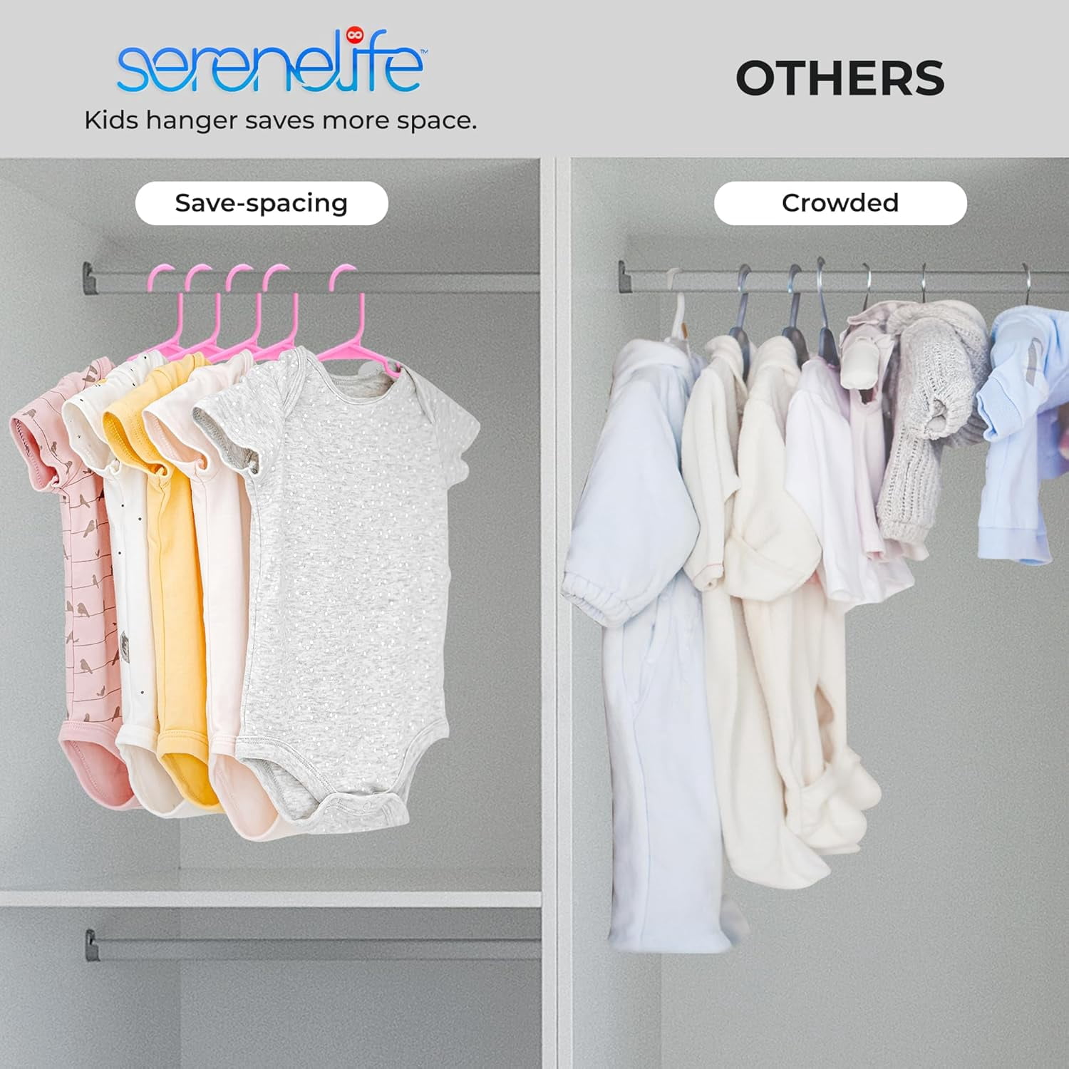 20 Pcs. Non-Slip Plastic Kids Hangers - Durable and Space-Saving Closet Organizers for Infants, Toddlers, and Kids' Clothing (Pink)