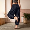 thumbnail image 4 of Ynynloco Women's Harem Pants Casual Loose Fit Wide Leg Cropped Lightweight Drawstring Elastic Waist Pants Adjustable Ankle Tie with Pockets, 4 of 6