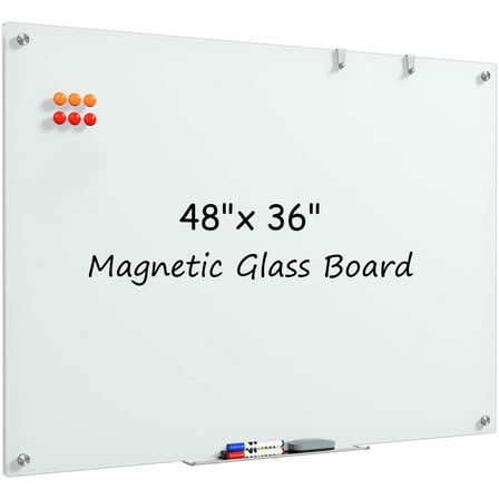 MaxGear 48" x 36" Magnetic Glass Whiteboard, Tempered Glass Dry Erase Board with Markers & Eraser