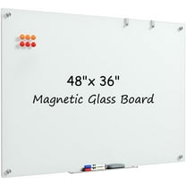 MaxGear 48" x 36" Magnetic Glass Whiteboard, Tempered Glass Dry Erase Board with Markers & Eraser