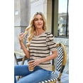 thumbnail image 4 of Wiholl Short Puff Sleeve Sweaters for Women Knit Tops 2026 Trendy Crewneck Striped T Shirts Casual Summer Blouses, 4 of 8