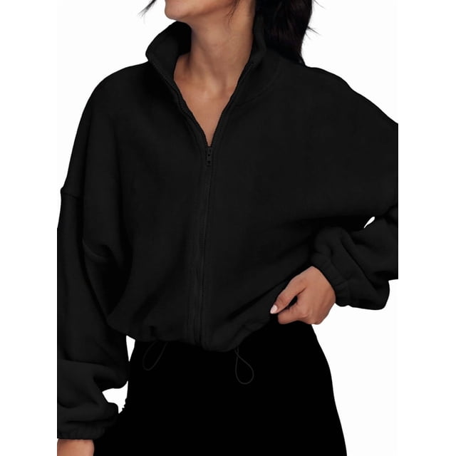 Chaquetas de Forro para Mujer, Sudaderas Extragrandes con Cremallera, Ropa de Invierno, Conjuntos de Larga y Corte Corto para Otoño. Negro M