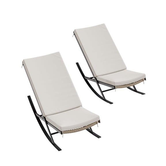 Goldensoil Outdoor Lounge Rocking Chairs Set of 2,Padded Cushion,Metal Frame & Rattan Seat,Beige