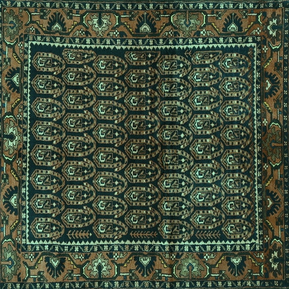 Ahgly Company Indoor Square Persian Turquoise Blue Traditional Area Rugs, 4' Square
