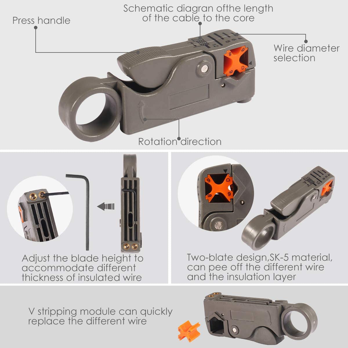 Coaxial Compression Tool Kit Wire Stripper with F RG6 RG59 Connectors Coax Cable Crimper Updated Module 