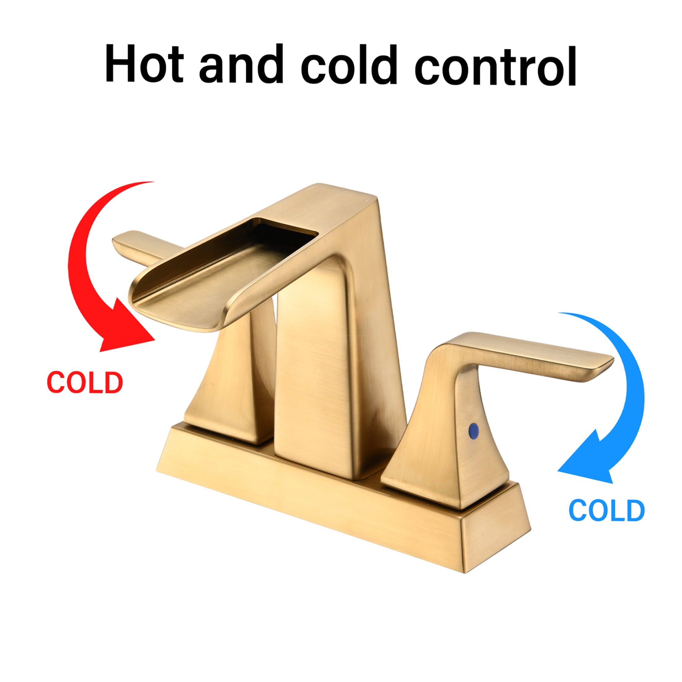 JERFIT 4-inch Centerset Bathroom Faucet with Waterfall Spout, 2-Handle Brushed Gold Brass Vanity Sink Faucet for Bathroom Sink