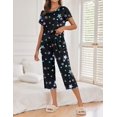 thumbnail image 3 of Ekouaer 2 Pack Womens Pajamas Sets Short Sleeve Tops and Capri Pants Pjs Colorful Printed Sleepwear Sets, 3 of 5