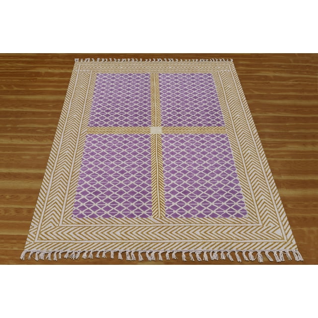 Casavani Purple Hand Block Printed Cotton Runner Area Rugs for Hallway and Stair, Ourdoor Patio Rug 2.6x4 feet