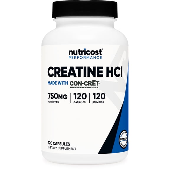 Nutricost Creatine HCl 120 Capsules - Made with CON-CRET Creatine, 750 MG Per Capsule