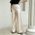 thumbnail image 6 of KLHDSF Pants For Women Satin Drapey Straight Wide Leg Pants High Waist Casual Trendy Summer Trousers Beige L, 6 of 6