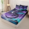 thumbnail image 2 of Metsweet Black Purple Dragon Zipper Twin Comforter Sets with Fitted Sheet and 2 Pillowcases, Gradient Starry Sky Zipper Bedding Set,4-Piece,Black Reversible, 2 of 6