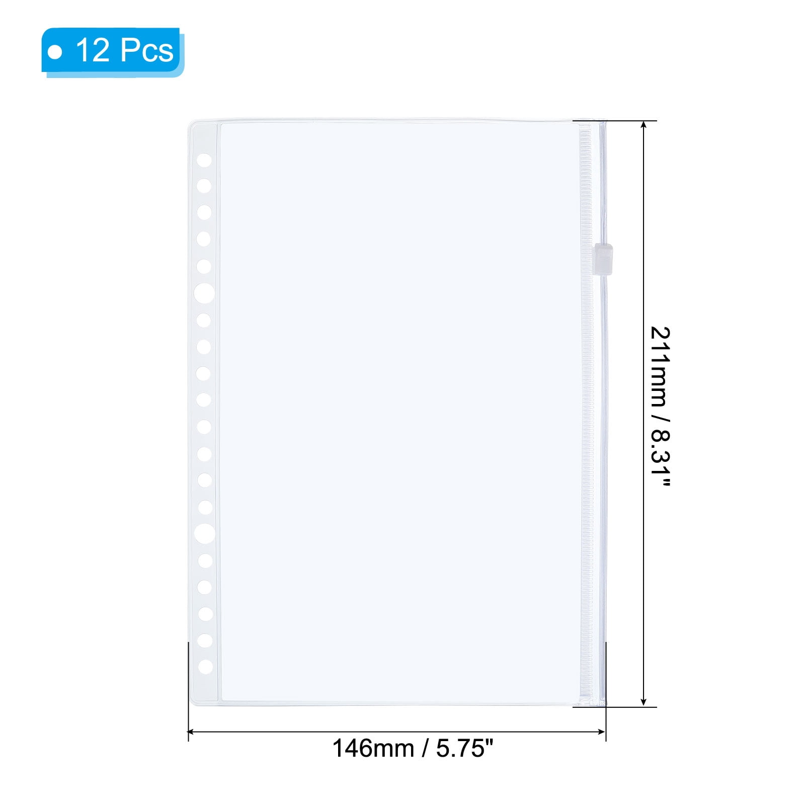 Unique Bargains A5 Binder Pocket 12 Pack Zipper Pouch for 20-Ring Notebook Clear