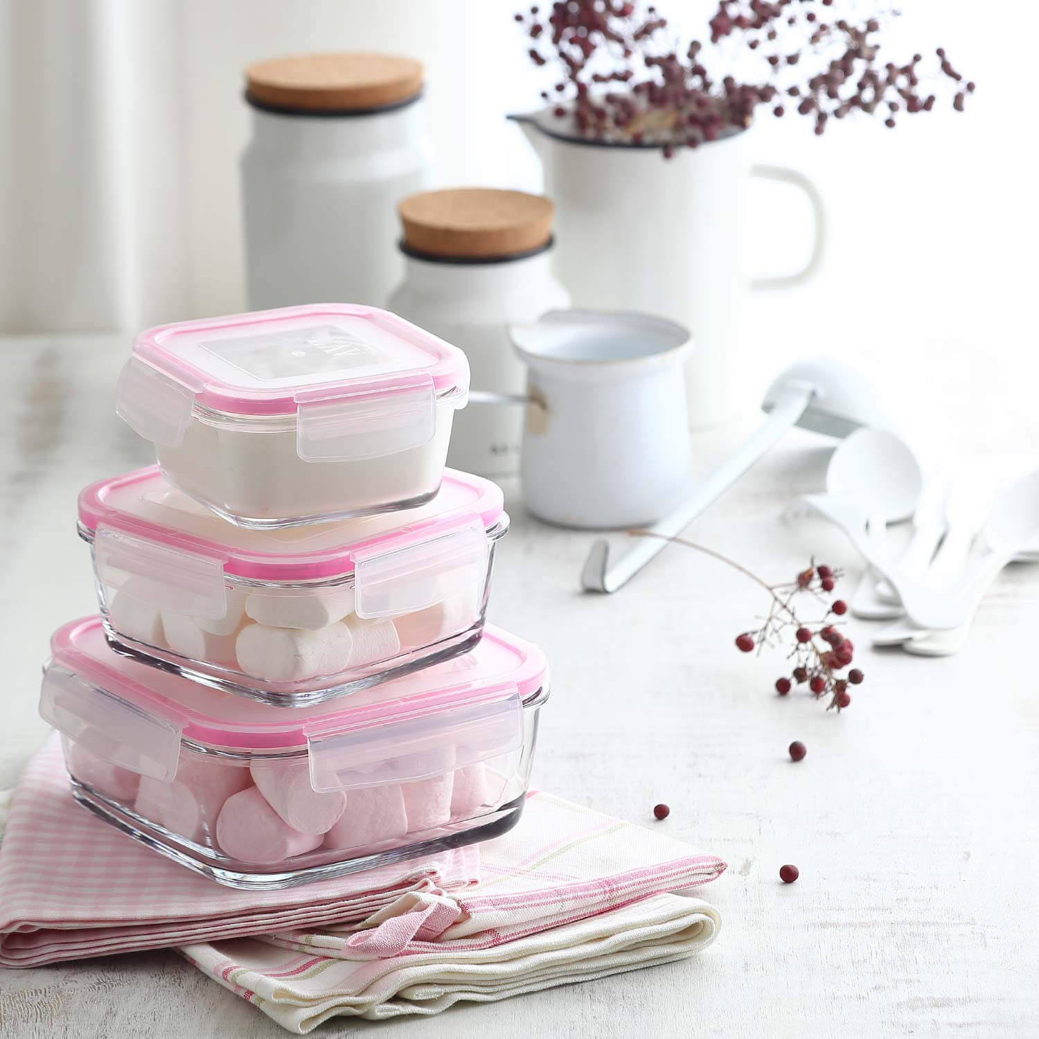 LAV Glass Lunch Container Set 3Piece 382412 oz Glass Food
