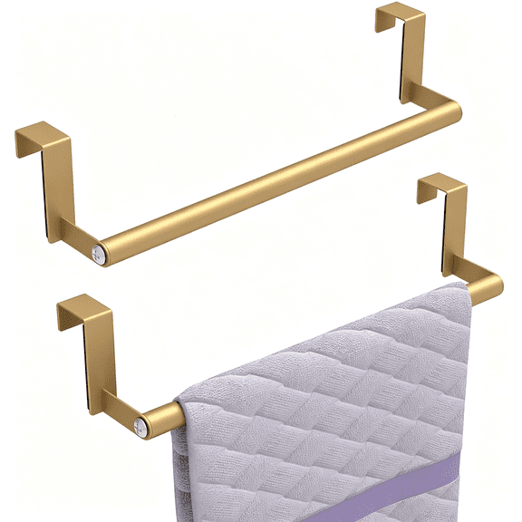 ACDANC Kitchen Towel Holder for Cupboard Gold,Over Cabinet Door Towel Bar,Over the Door Towel Rack,Stainless Steel Dish Towel Holder Hanger Rv Towel Rack,2 Pack