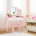 thumbnail image 3 of Gymax Vanity Princess Make Up Dressing Table W/ Tri-folding Mirror & Chair Pink, 3 of 10