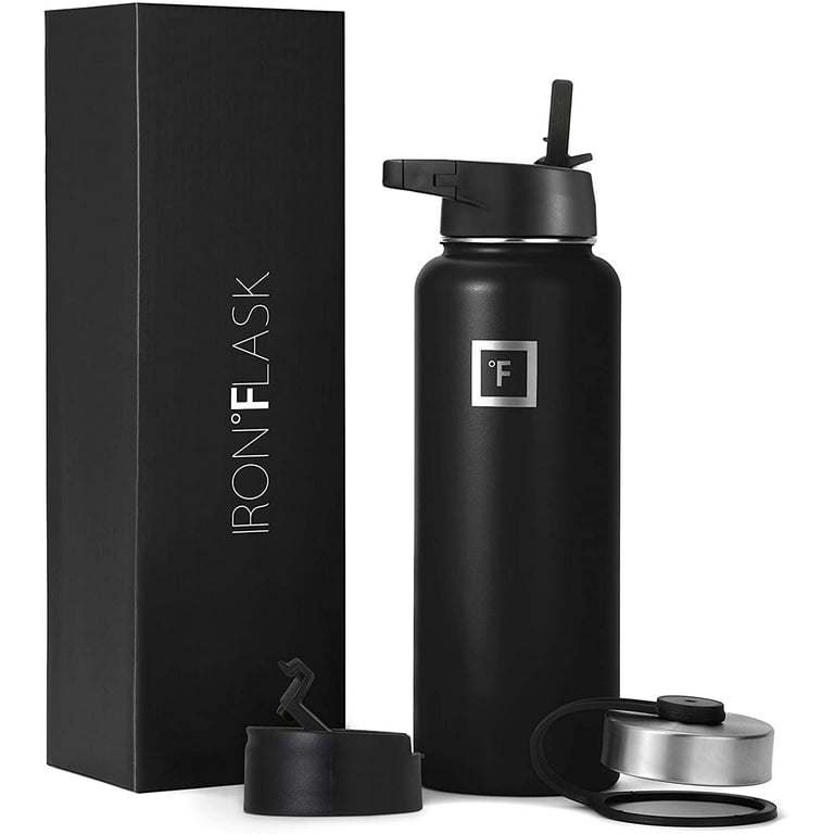 IRON FLASK Sports Water Bottle - 40 Oz, 3 Lids (Straw Lid), Leak Proof,  Vacuum Insulated Stainless Steel, Double Walled, Thermo Mug, Metal Canteen  40 Oz Midnight Black