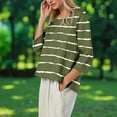 thumbnail image 5 of Womens Tops 3/4 Sleeve Printed Stripe Round Neck Casual T-shirt Loose Tops Army Green L, 5 of 6