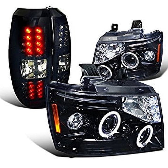 Chevy Avalanche Glossy Black Halo Projector Headlights, Smoked Led Tail Lights