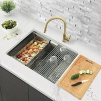 Stylish Undermount 28" Stainless Steel Double Bowl Workstation Kitchen Sink with 7 Accessories S-628W