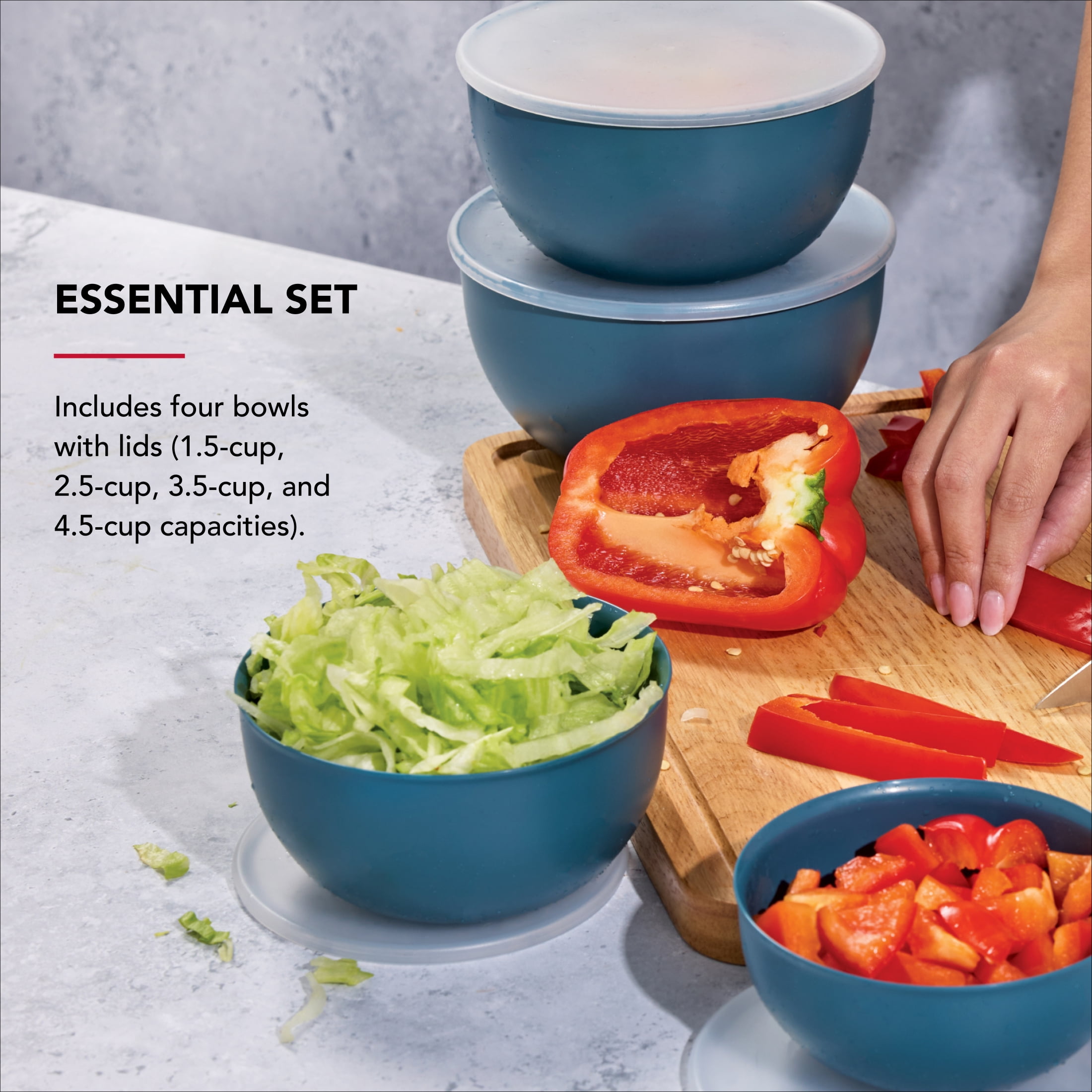 KitchenAid 7-Piece Plastic Nesting Mixing Bowl Set and Prep Bowls with Lids, Agave