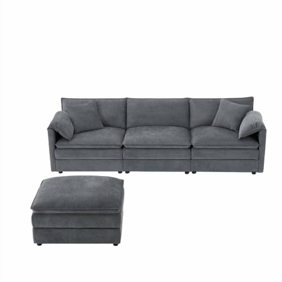 taoruifang Canapé Nuage 4 Places Sofa en L avec Ottoman Chenille Gris Foncé