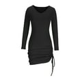thumbnail image 4 of GigrtiJin Sweater Dress for Women V Neck Long Sleeve Sexy Drawstring Hem Dress Casual Ribbed Knitting Cotton Dresses, 4 of 6
