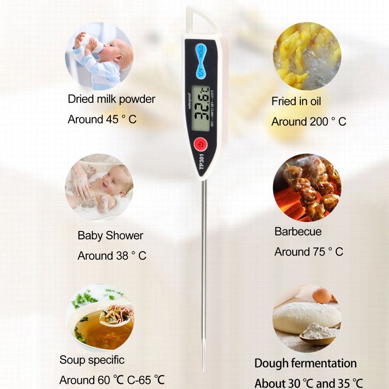 Sarkoyar Food Thermometer LCD Large Screen Digital Display Food Grade Stainless Steel Probe Fast Gauge Hand Tool BBQ Meat Cake Food Temperature